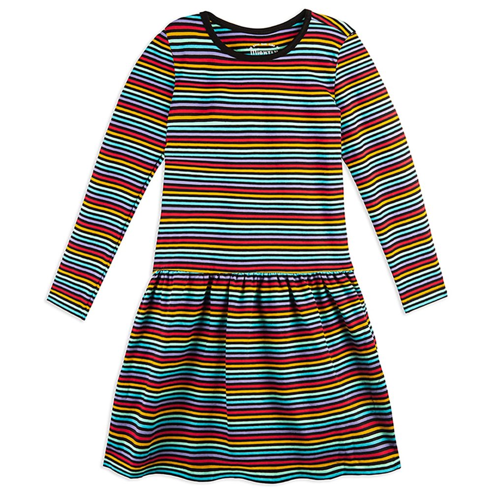 Mightly Girls' Long Sleeve Tiered Dress with Pockets | 95% Organic Cotton, Colorful Stylish Dress, Ideal for School, Birthday Parties & Play, for Toddlers & Kids, Fair Trade Certified, Jewel Stripe,3T