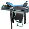 Daarkgreen Synthetic Western Barrel Racing Saddle with Headstall Breast Collar and Reins 14" - 18" (15", Blue Crystal) view 1