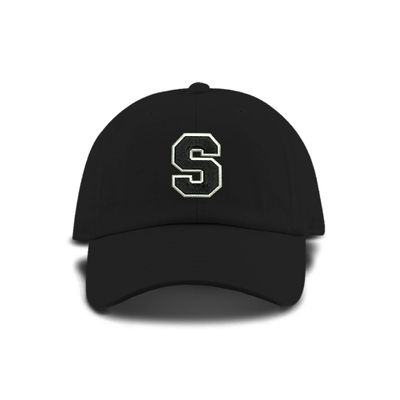 Monogram Letter or Number Baseball Cap Toddler, Youth Kids, and Adult Adjustable Black Hat with White and Black Thread (2-5 Toddler Size, S)