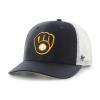 47 MLB Team Color Primary Logo Mesh Trucker Snapback Adjustable Hat Cap, Adult One Size Fits All - Milwaukee Brewers Navy view 1