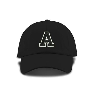 Monogram Letter or Number Baseball Cap Toddler, Youth Kids, and Adult Adjustable Black Hat with White and Black Thread (2-5 Toddler Size, A)