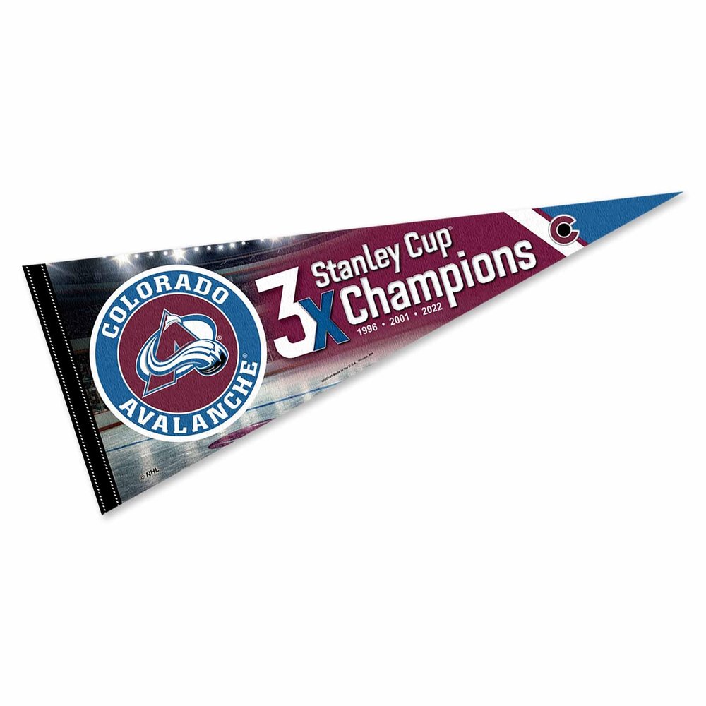 Colorado Avalanche 3 Time Cup Champions Pennant Banner Flag