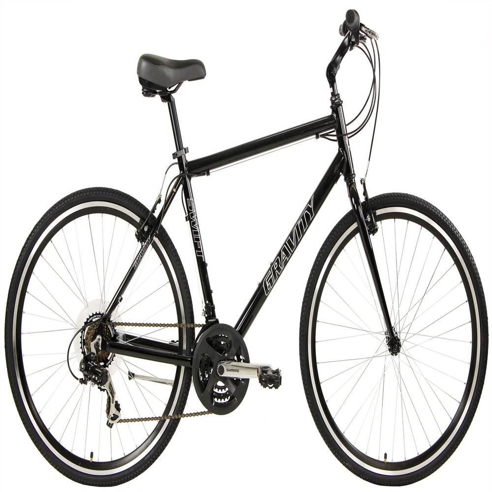 Gravity Swift 24 Dlx24 Super Hybrid Bike 24 Speed Flat Bar Road Bicycle (22" Mens fits Most Riders 6' 2' to 6' 5"+, Matt Black)