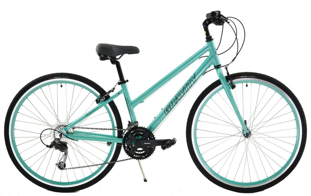 Gravity Swift 24 Dlx24 Super Hybrid Bike 24 Speed Flat Bar Road Bicycle (14 Ladies Stepthru fits Riders 4' 10" to 5' 5", Seafoam)