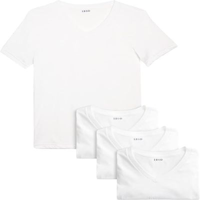 IZOD Mens Undershirts - 4 Pack Lightweight Breathable Cotton Mens Shirts Crew Neck & V Neck Undershirts for Men (Sizes: S-XL), Size Medium, All White - Vneck