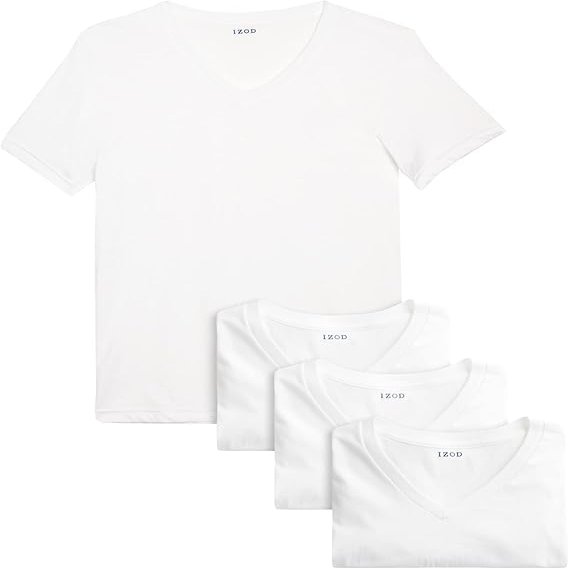 IZOD Mens Undershirts - 4 Pack Lightweight Breathable Cotton Mens Shirts Crew Neck & V Neck Undershirts for Men (Sizes: S-XL), Size Medium, All White - Vneck