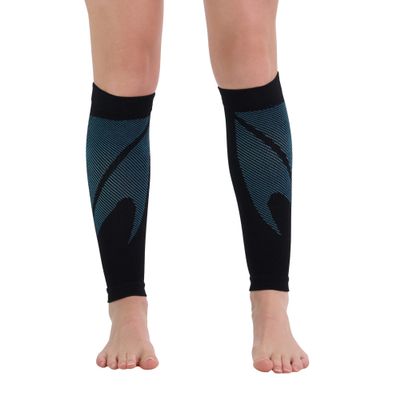 CompressionZ Calf Compression Sleeves for Men & Women - Leg Sleeves Shin Splint Firm Support - Footless Compression Socks for Varicose Vein Pain Relief - Black Teal, Small