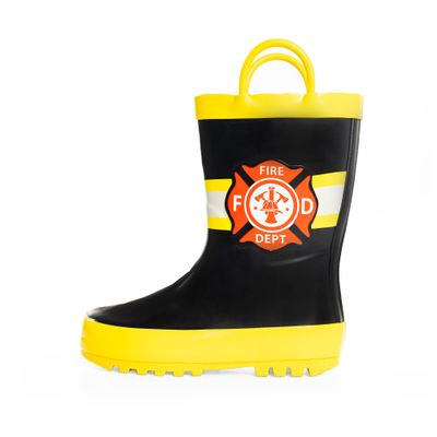 NORTY Rubber Rain Boots for Kids - Waterproof Rubber Boots Boys and Girls Solid & Printed Rainboots for Toddlers and Kids - Fire Chief