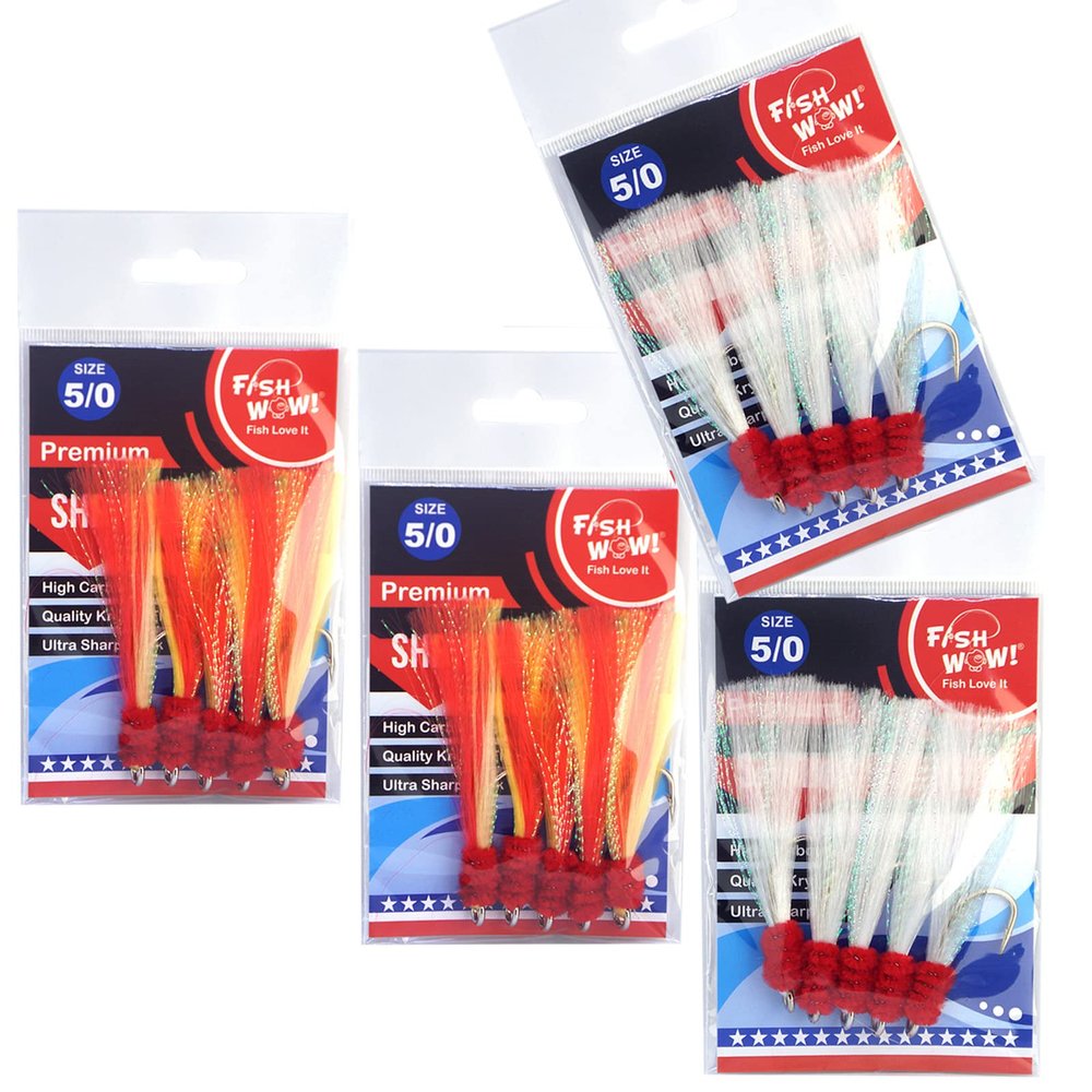 20pcs Fish WOW! Fishing Shrimp Flying 5/0 Hook Unrigged White Red Yellow Krystal Flash - 4 Packs