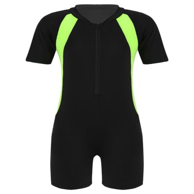Daenrui Kids Girls Boys One Piece Swimsuit Short Sleeve Water Sports Surfing Bathing Suit Rashguard Swimwear Black,geeen 12-14 Years