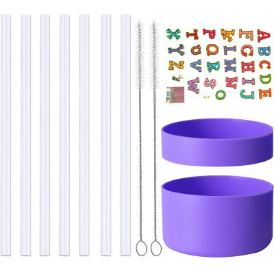 7 PCS Reusable Straw with 2 Brushes and 2 PCS Water Boot for Water Flask, Easy To Clean and Install
