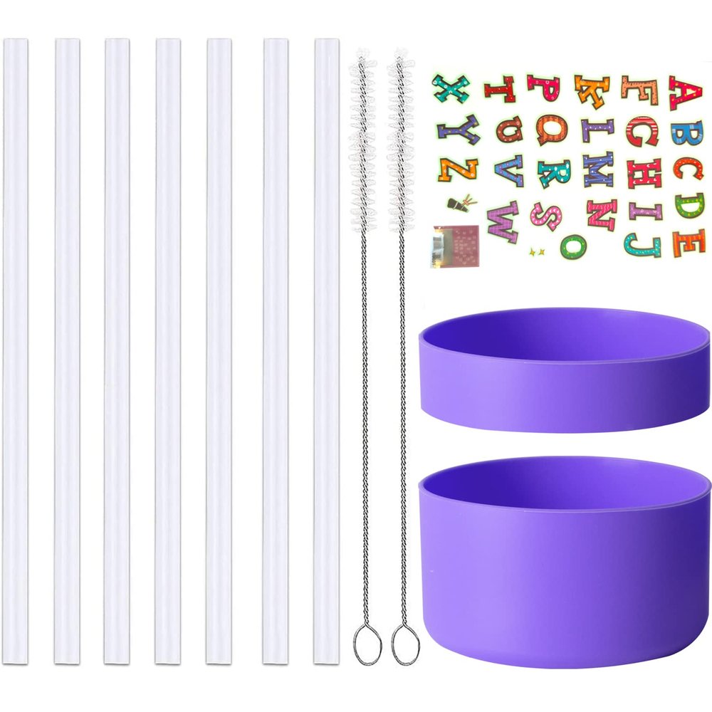 7 PCS Reusable Straw with 2 Brushes and 2 PCS Water Boot for Water Flask, Easy To Clean and Install