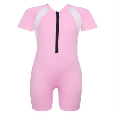 Daenrui Kids Girls Boys One Piece Swimsuit Short Sleeve Water Sports Surfing Bathing Suit Rashguard Swimwear Pink 12-14 Years