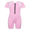 Daenrui Kids Girls Boys One Piece Swimsuit Short Sleeve Water Sports Surfing Bathing Suit Rashguard Swimwear Pink 12-14 Years view 1