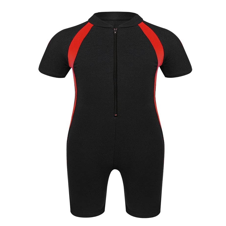 Moggemol Kids Girls Boys One Piece Rash Guard Swimsuits Water Sport Short Swimwear UPF 50+ UV Protection Black,red 14-16 Years