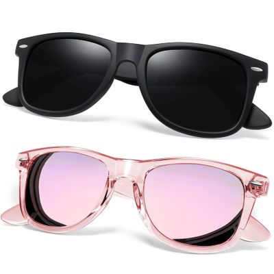 Joopin Trendy Square Sunglasses Polarized UV Protection Designer Shades for Women Men Retro Sun Glasses (Black + All Pink)