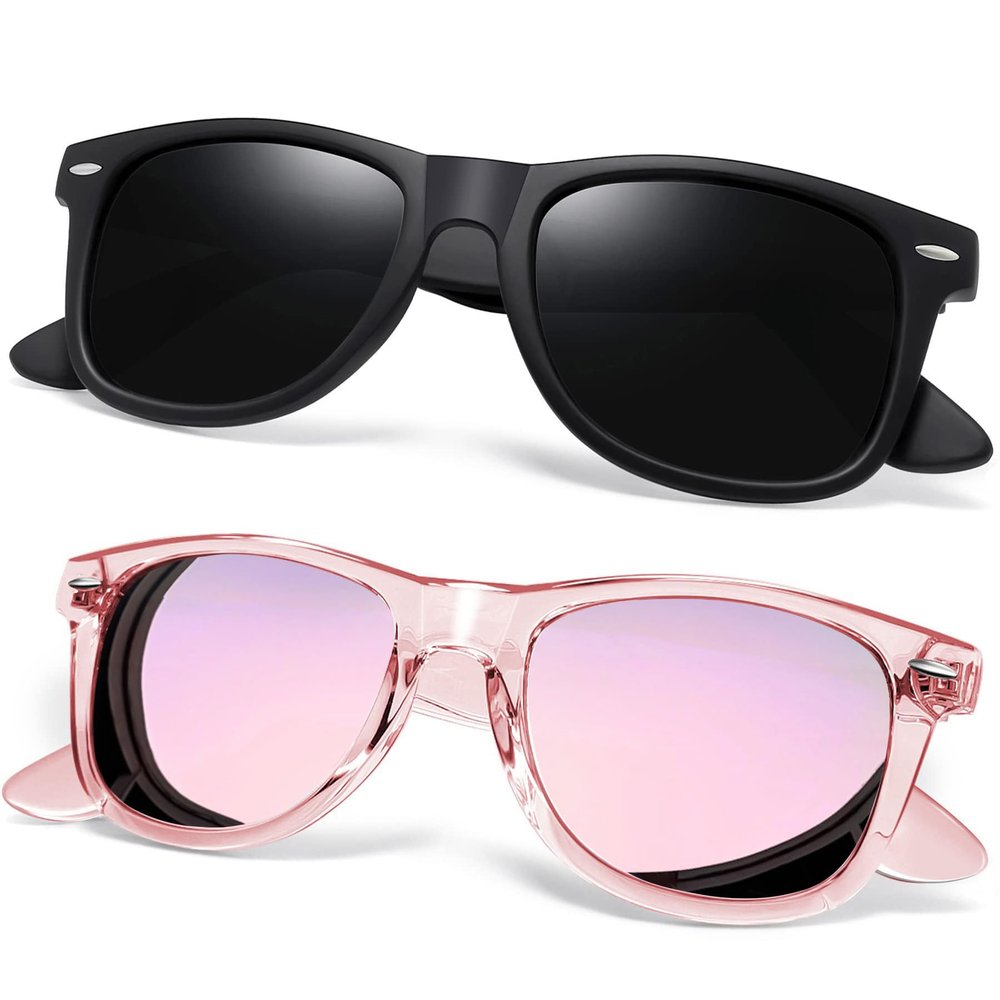 Joopin Trendy Square Sunglasses Polarized UV Protection Designer Shades for Women Men Retro Sun Glasses (Black + All Pink)