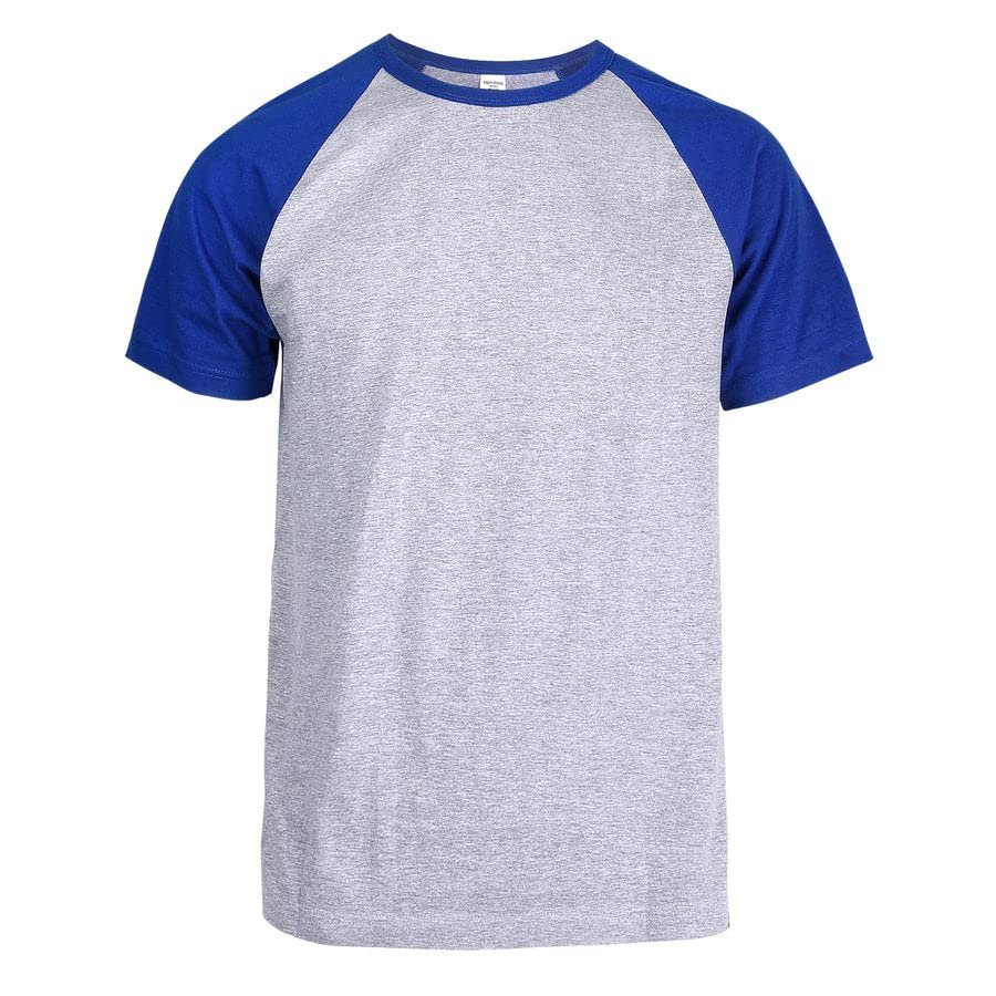TOP PRO Men's Short Sleeve Baseball Tee Shirt (S, Royal Blue/Heather Grey)