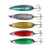 5pcs Fish WOW! 3oz Fishing Spoon jig Metal Chrome Spoons with a 3X Strong Treble Hook 2/0 Laser Tape 5-Color