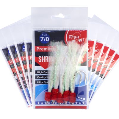 50 Pieces unrigged 7/0 Shrimp Flying Hooks with White Krystal Flash