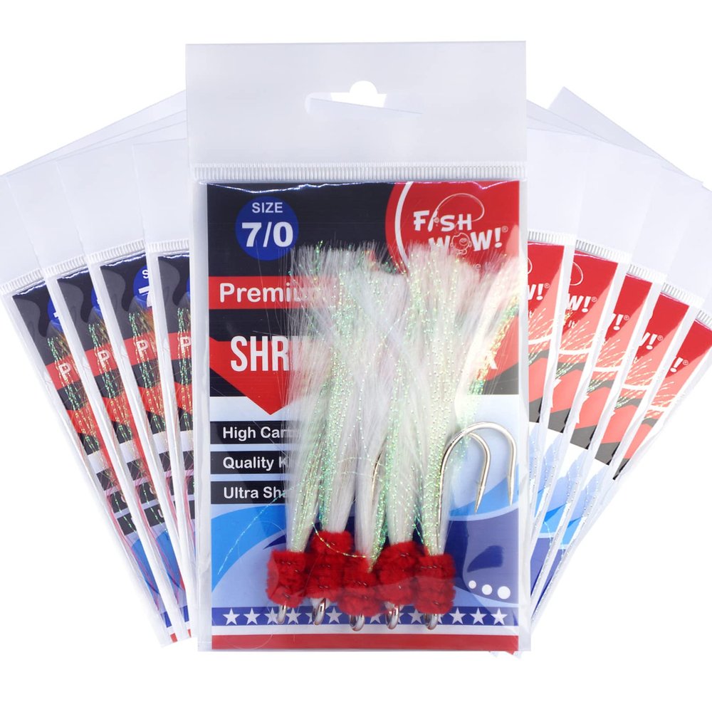 50 Pieces unrigged 7/0 Shrimp Flying Hooks with White Krystal Flash
