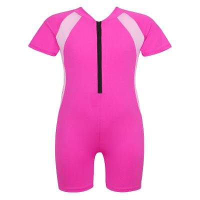 Daenrui Kids Girls Boys One Piece Swimsuit Short Sleeve Water Sports Surfing Bathing Suit Rashguard Swimwear Rose 14-16 Years