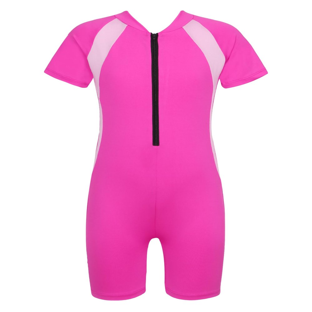 Daenrui Kids Girls Boys One Piece Swimsuit Short Sleeve Water Sports Surfing Bathing Suit Rashguard Swimwear Rose 14-16 Years