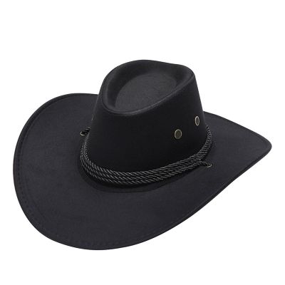 Adult Casual Solid Summer Western Fashion Cowboy Sun Hat Wide Brim Travel Sun Straw Cowboy Hats for (Black, One Size)