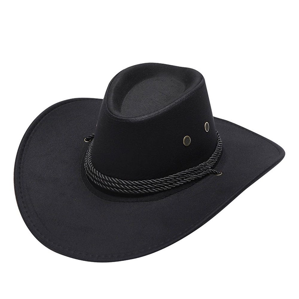 Adult Casual Solid Summer Western Fashion Cowboy Sun Hat Wide Brim Travel Sun Straw Cowboy Hats for (Black, One Size)