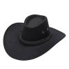 Adult Casual Solid Summer Western Fashion Cowboy Sun Hat Wide Brim Travel Sun Straw Cowboy Hats for (Black, One Size) view 1