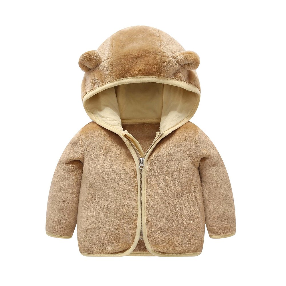 Toddler Baby Boys Girls Winter Windproof Hooded Coat Jacket Warm Fleece Outerwear Kids Jackets (Brown, 12-18 Months)
