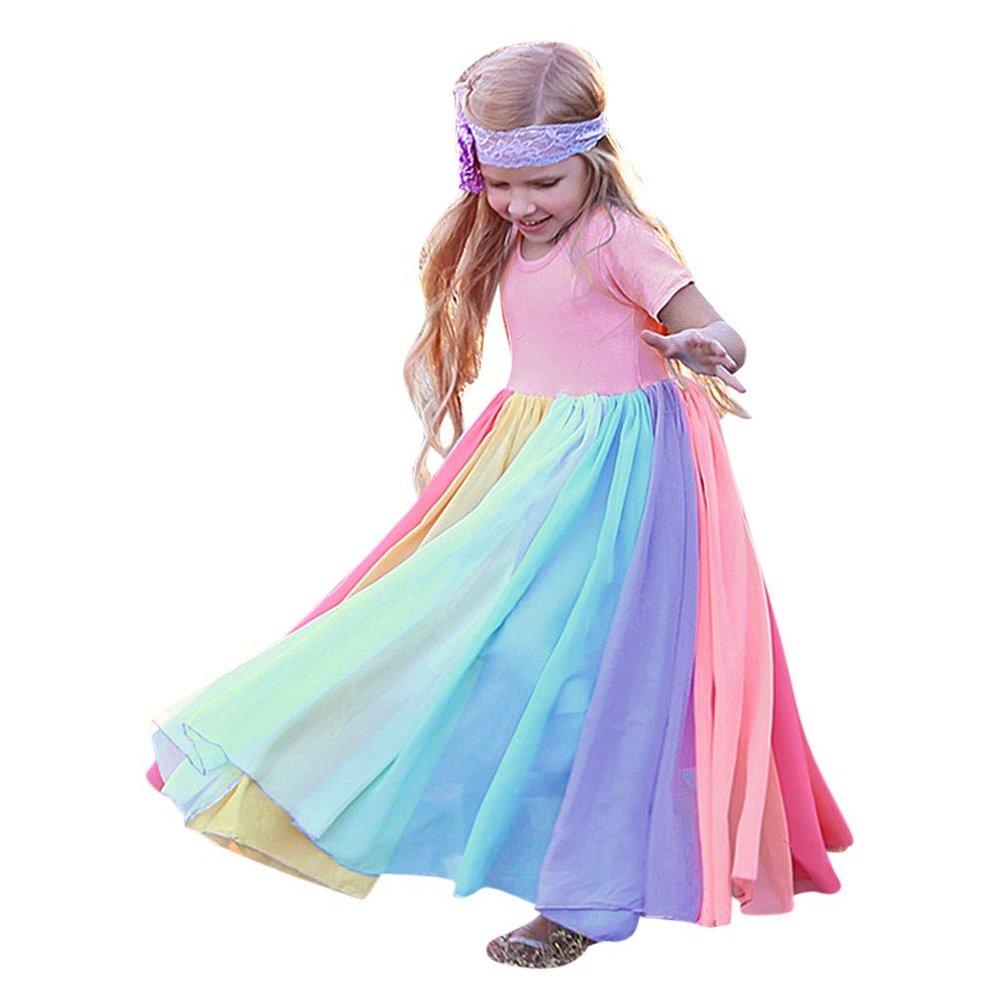 Birthday Rainbow Splice Party Pageant Girls Dresses Princess Gown Kids Girls Clothes for Kids Girls (Pink, 18-24 Months)