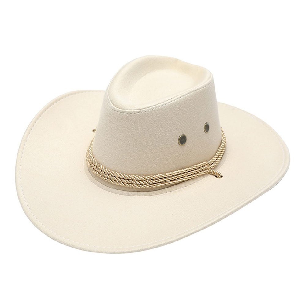 Adult Casual Solid Summer Western Fashion Cowboy Sun Hat Wide Brim Travel Sun Straw Cowboy Hats for (Beige, One Size)