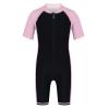 JEEYJOO Kids Girls One Piece Swimwear Short Sleeve Bathing Suit Rash Guard Zip Front Surfing Wetsuit Pink&Black 14 Years view 1