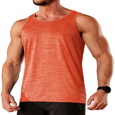 TACVASEN Gym Tank Top for Men Athletic Tank Tops Summer Beach Wear Performance Muscle Tee Tech Stretch T-Shirt Training Orange 2XL