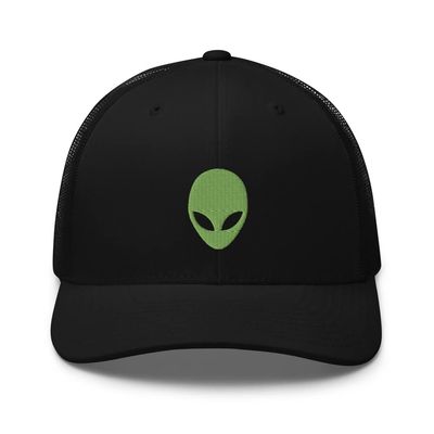 Alien Hat - Alien Stuff, Alien Hats for Men, Space Themed, UFO Hats for Men, Cap UFO, Trucker Hat Mesh Cap Black