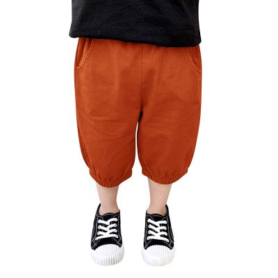Toddler Baby Boys Pull On Cotton Shorts Kids Summer Knee Length Elastic Waist Harem Casual Pants for (Orange, 3-4 Years)