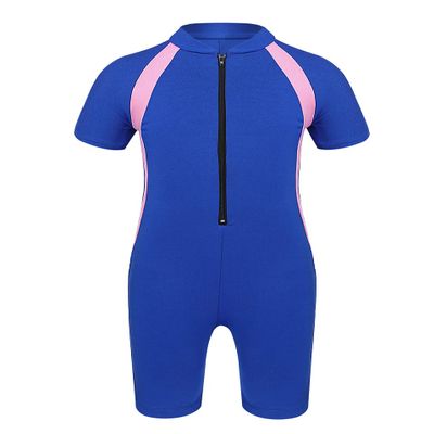 Daenrui Kids Girls Boys One Piece Swimsuit Short Sleeve Water Sports Surfing Bathing Suit Rashguard Swimwear Blue 14-16 Years