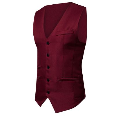 snowshine Mens Suit Vests Formal Business Waistcoat 5 Buttons Slim Fit V Neck Tuxedo Dress Vest for Wedding Party, Wine Color