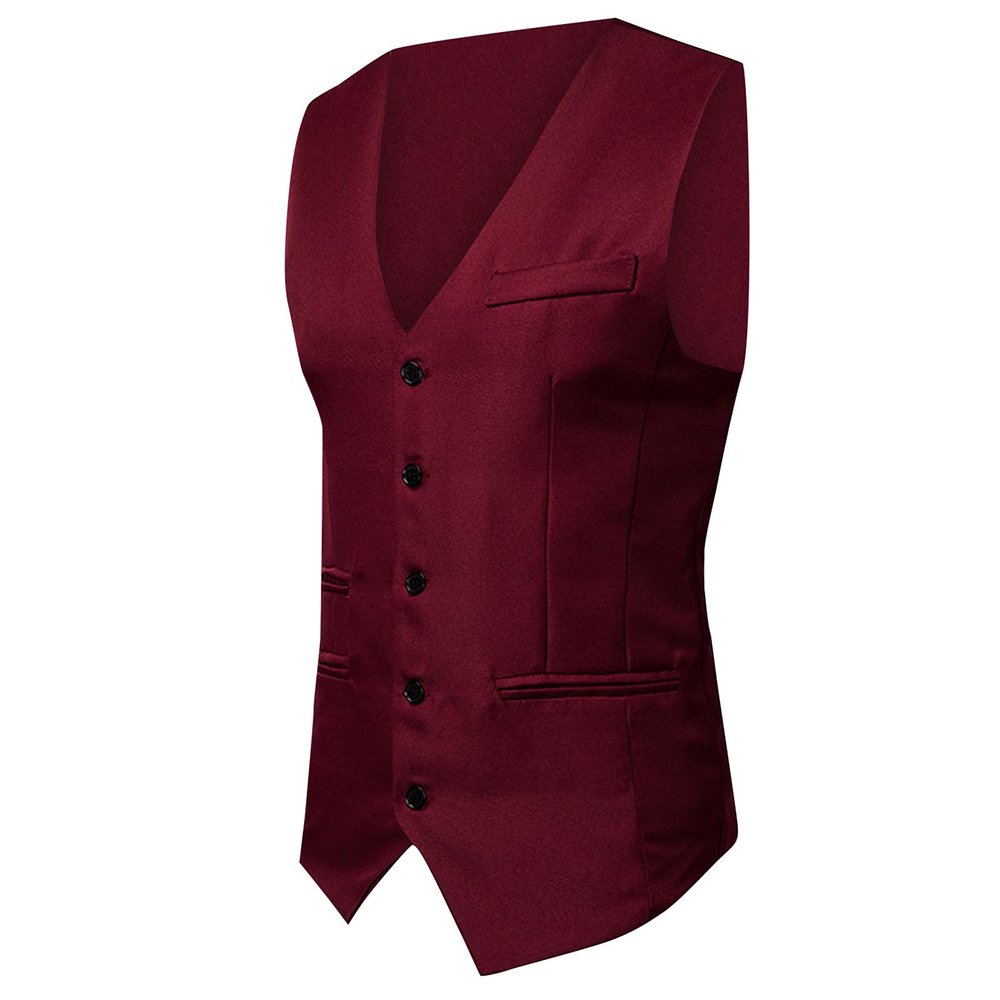 snowshine Mens Suit Vests Formal Business Waistcoat 5 Buttons Slim Fit V Neck Tuxedo Dress Vest for Wedding Party, Wine Color