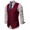 snowshine Mens Suit Vests Formal Business Waistcoat 5 Buttons Slim Fit V Neck Tuxedo Dress Vest for Wedding Party, Wine Color view 2