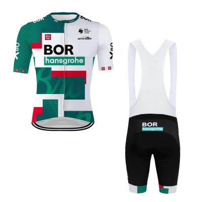2022 Pro Team BORAHansgrohe TDF Cycling Jersey Set For Men,Summer Short Sleeve Bike Clothing Bib Short Kits Gel Pad (L)