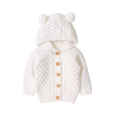 Infant Winter Girl Boy Warm Baby Sweater Outwear Hooded Coat Jacket Knit Girls Girl Sweaters with (Beige, 6-12 Months)