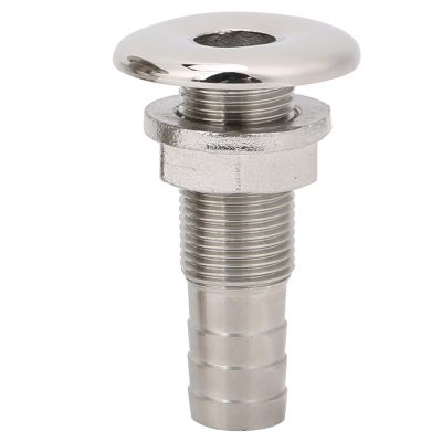 Stainless Steel Straight Thru-Hull Valve Fitting Marine Barbed Hose Thru Drain Connector Plumbing Fittings for 3/8-Inch Interior Diameter Hose Thru-Hull Connection(3/8inch)