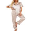 Ekouaer Silk Satin Pajamas Set Women Short Sleeve Sleepwear Soft Button Down Loungewear Pjs Set Champagne Small view 1