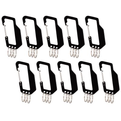 TOPTIE 10 PCS Carabiners, Keychain Clip Hook with 3 Key Rings, 3-3/8 Inches Aluminum Black Spring Clip