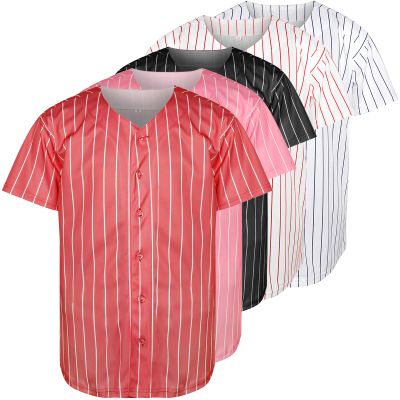 Blank Baseball Button Down Jersey Plain Short Sleeve Hipster Hip Hop T Shirts Jersey (Small, Red)