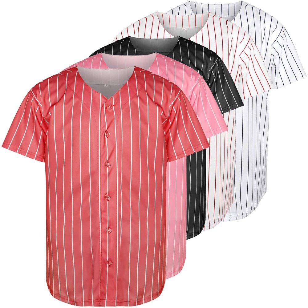 Blank Baseball Button Down Jersey Plain Short Sleeve Hipster Hip Hop T Shirts Jersey (Small, Red)