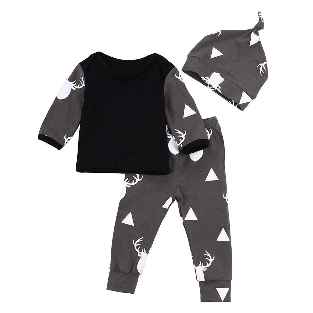 Clothes T-shirt+Pants Tops Boy Outfits Baby Leggings Girl Deer 3pcs Set Boys Outfits&Set 0-24 Months Jacket (Black, 70)