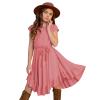 7-12Y Retro Clothes Short Little Solid Ruffles Swing Rockabilly Sleeve Party Vintage Dress Girl (Pink, 11-12 Years) view 1